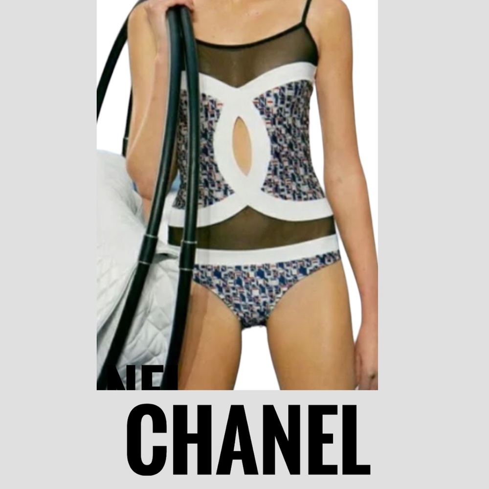 Authentic Chanel signature one piece bathing suit sz 8 Euro 42